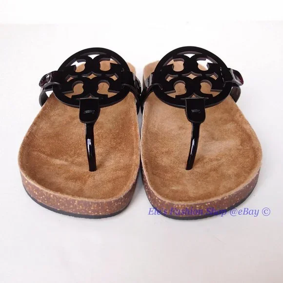 ❤️ NIB Tory Burch Miller Cloud Patent Leather Sandal Black US 10.5 AUTHENTIC - Picture 6 of 15